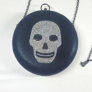Alessia Rhinestone Skull Pill Box Crossbody Bag Chain Strap